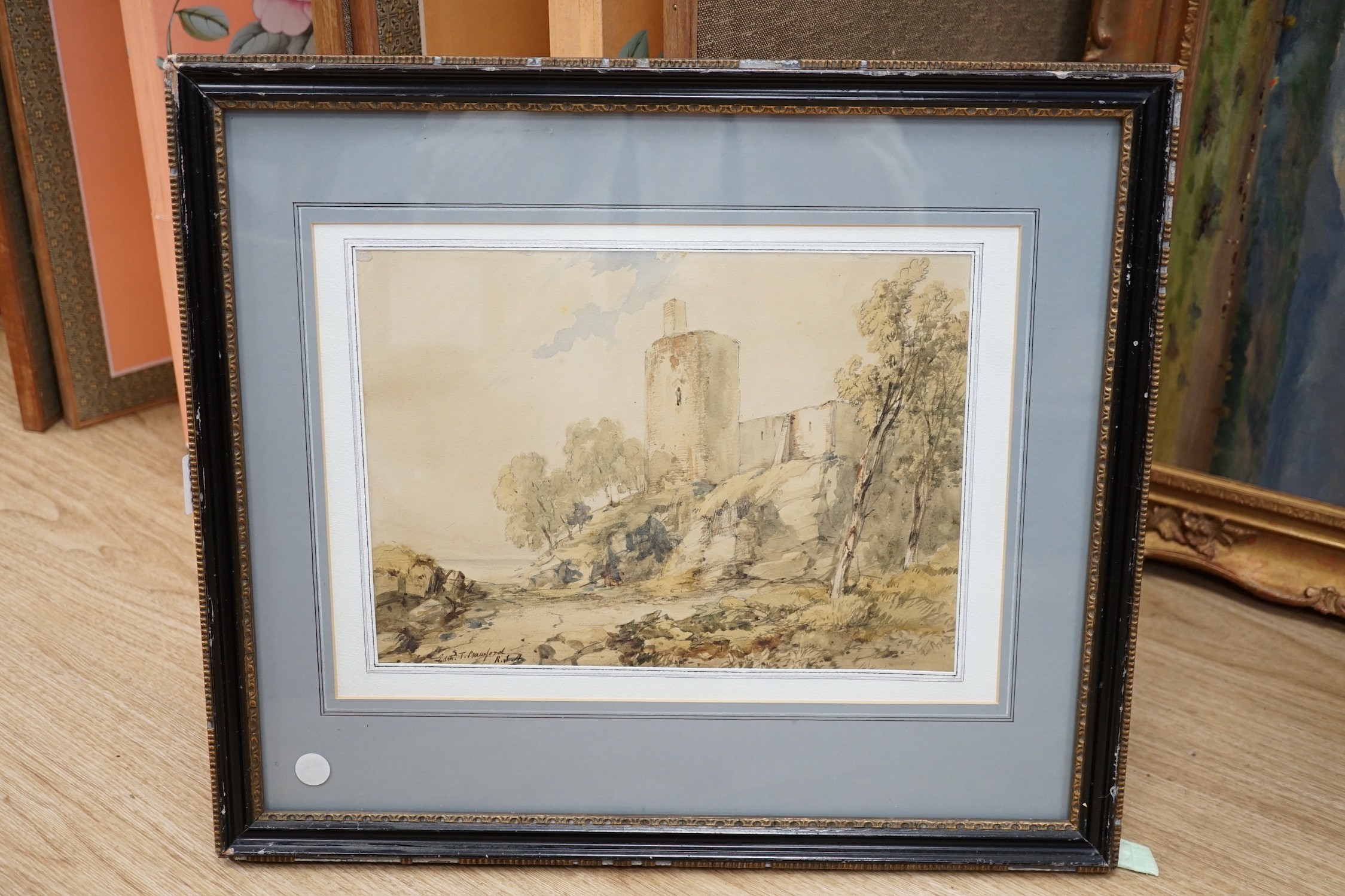 Edmund Thornton Crawford R.S.A. (1806-1885), watercolour, Castle and birch trees, signed, 22 x 31cm